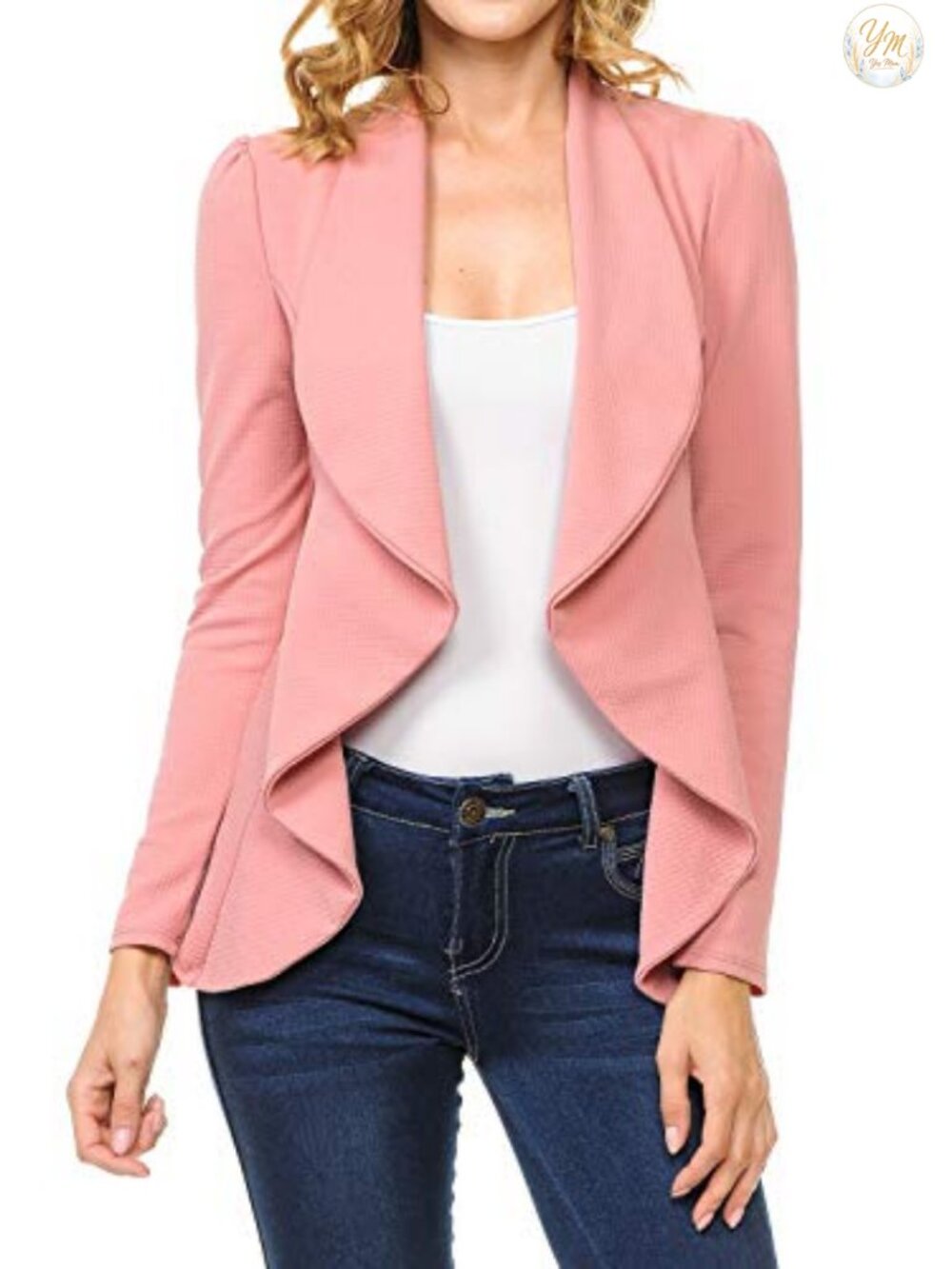 Long Sleeve Draped Open Front Lightweight Blazer S-3XL
